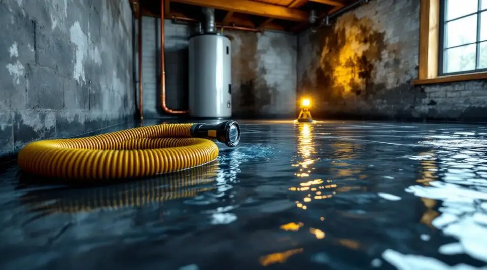 Professional technician using a high-powered water extractor on a saturated carpet in a Long Beach home.